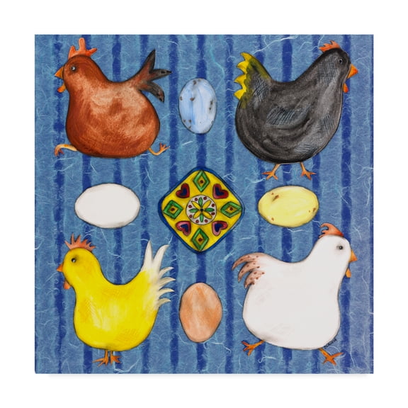 Trademark Fine Art 'Folk Chickens' Canvas Art by Claudia Interrante