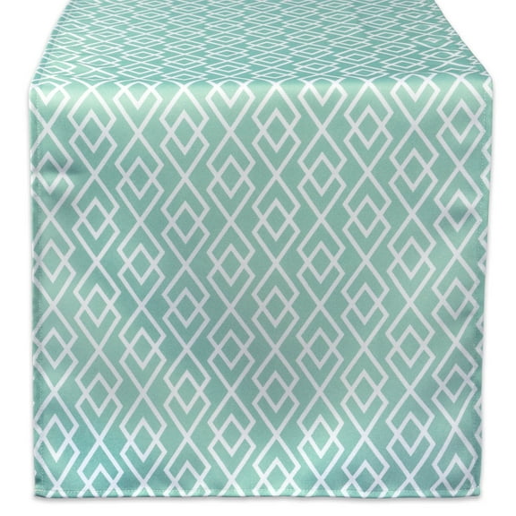 DII 14x72" Modern Fabric Outdoor Diamond Table Runner in Aqua Blue/White