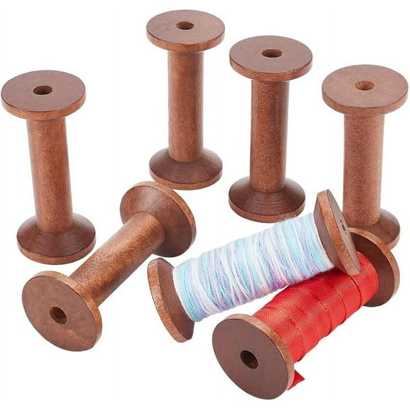 Wooden Spools 6pcs Empty Wood Thread Spools Sewing Bobbins Spools Craft for Jewelry Chain Wrapping Arts Crafts Thread Wire Weaving Ribbon Embroidery Thread Cord Roll 2.9x1.3 Inch DIY