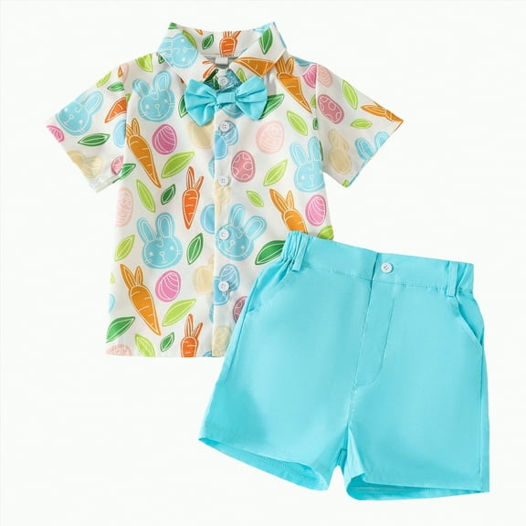 Toddler Boys Clothes Kids Child Summer Cotton Button Printed Sleeveless Training 6 12 18 24Months 2T 3T Shorts Outfit Set T-Shirt with Solid 2Pcs 2-Piece