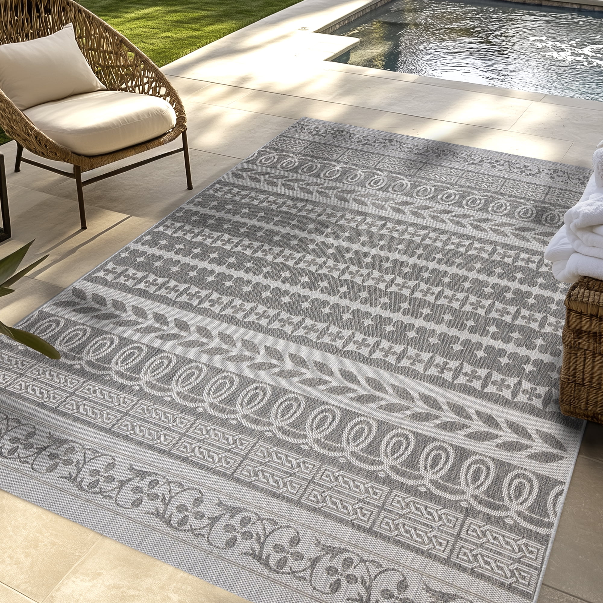 Gertmenian Paseo Burke Stripe Bohemian Striped Ash/ Steel Area Rug, 6x9
