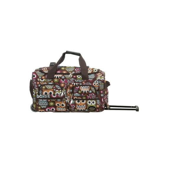 Rockland Adult Adjustable, Shoulder Strap, Handle, Pocket, Wheeled Travel Duffel Bags, Owl