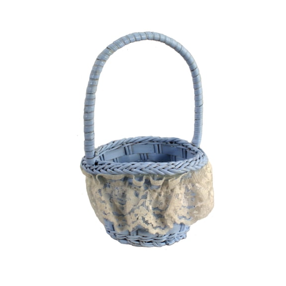 Painted Wicker Basket with Lace Wedding Party Favors Easter Decoration 2pcs/pkg Blue