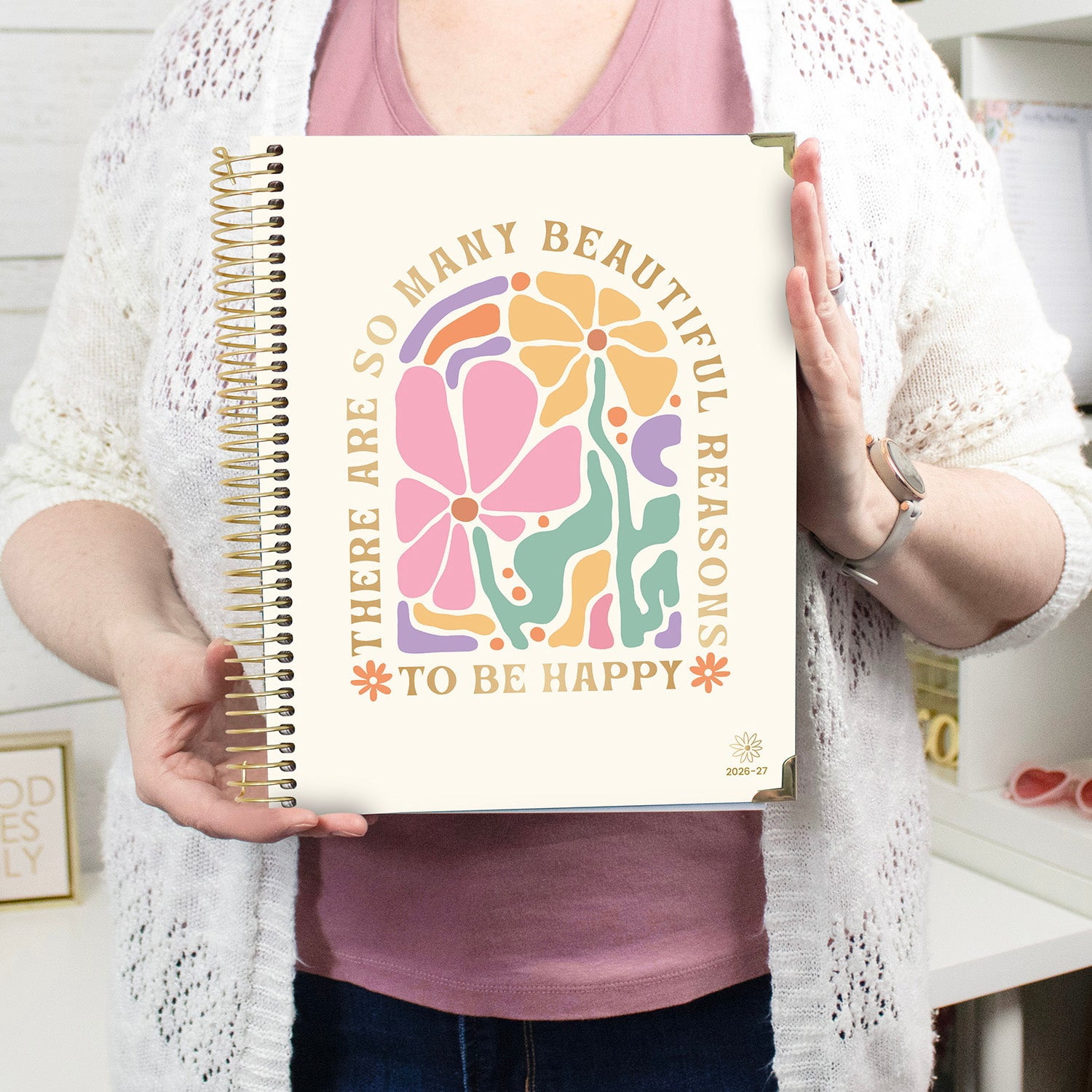 bloom daily planners 2026-2027 Academic Planner, 13-Month Monthly & Weekly Hard Cover, 8.5" x 11", So Many Reasons to Be Happy