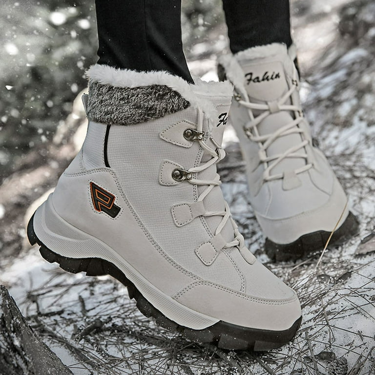 Lopsie WARMTUNE Womens Snow Boots Winter Boots for Women Faux Fur Lined Warm Boots Lace up Mid Calf Snow Boots Outdoor Anti Slip Boots Snow Boots Waterproof Walking Boots for Women Walmart