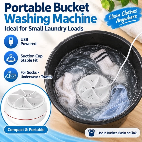 Bucket Washing Machine Portable Bucket Washing Machine Mini Ultrasonic Washer USB Turbo Laundry Agitator for Clothes Dishes Sink Basin