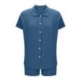 thumbnail image 3 of Luvrsol Two Piece Sets for Women Solid Short Sleeve Turndown Collar Pocket Shorts Casual Set, Size S-2XL, 3 of 5