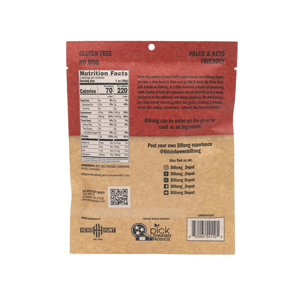 Biltong Depot Smoky Mesquite Steak Slices (1 pound): High Protein Snack, No Sugar, Smoked Natural Dried Beef Jerky