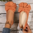 thumbnail image 2 of Orange Womens Casual Slip On Loafers Flat Bottom Round Toe Moccasin Style Solid Color Shallow Mouth Fashion Outdoor Versatile Bow Detail Flat Shoes Size 37, 2 of 9
