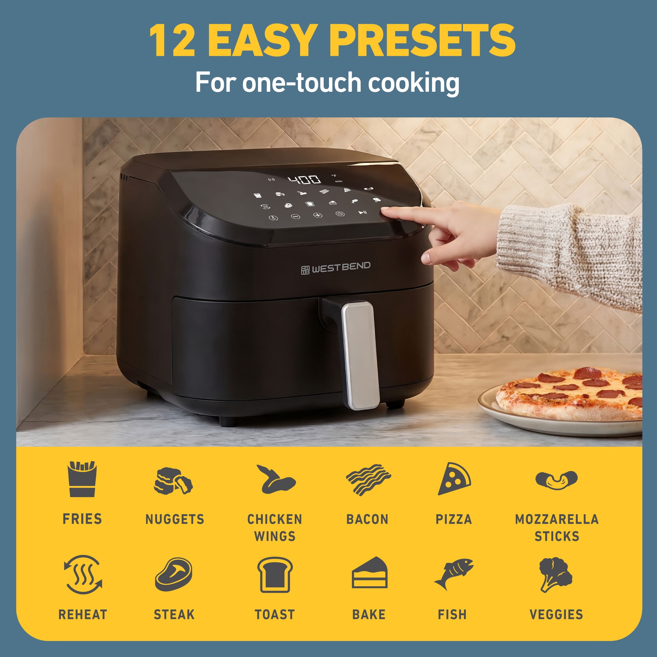 West Bend® Cooking 4.5 Quart Digital Air Fryer with One-Touch Presets, in Black/Silver (AFWB45DBK13)