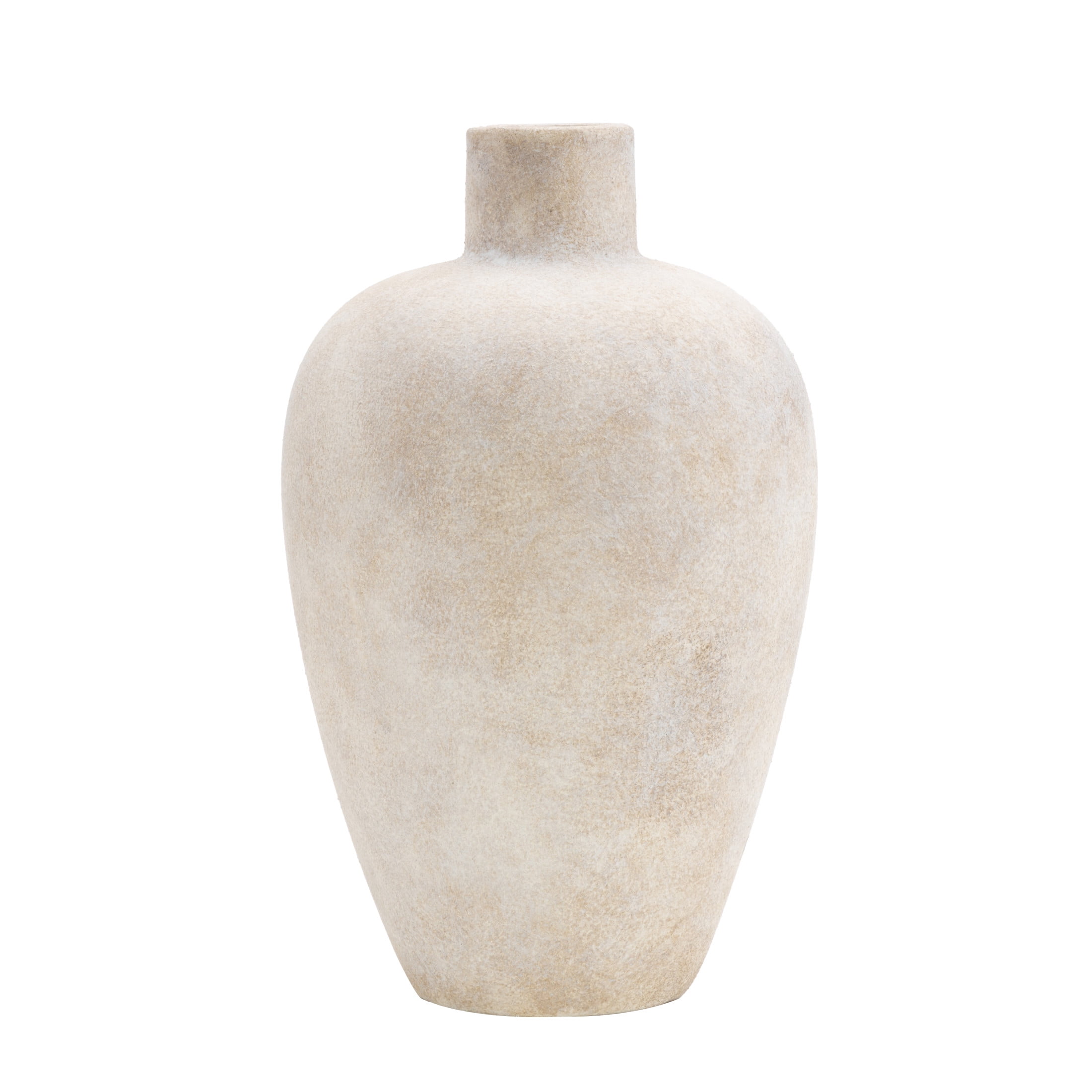 DecMode 13" Wide Washed Cream Ceramic Vase with Brown Accents
