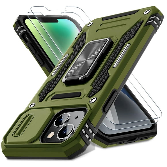 Funda de teléfono DEERLAMN para iPhone 13/14 de 6.1 pulgadas con funda de cámara y 2 protectores de pantalla