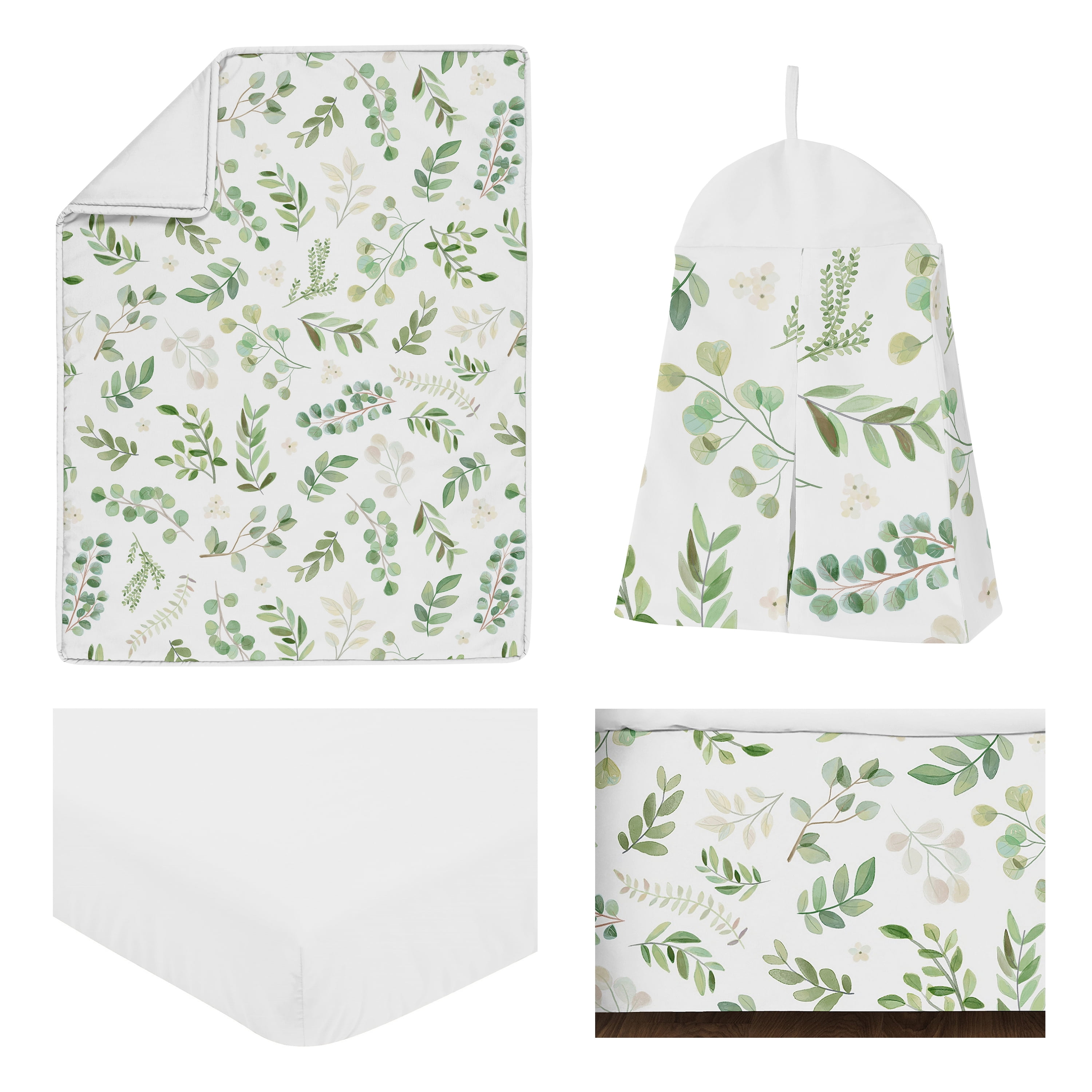 Sweet Jojo Designs Botanical Green and White 4 Piece Crib Bedding Set