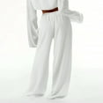 thumbnail image 4 of Linen Pants Women Summer,Petite Wide Leg Cotton Linen Pants with Pockets Comfy Casual Loose Lounge Trousers White M, 4 of 7