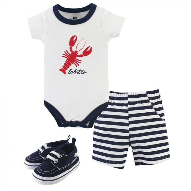 Hudson Baby Infant Boy Cotton Bodysuit, Shorts and Shoe 3pc Set