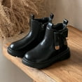 thumbnail image 2 of Girls Chelsea Boots Cute Bow Side Zipper Slip on Platform Waterproof Leather Fall Winter Ankle Booties Black 13.5 Little Kids, 2 of 5