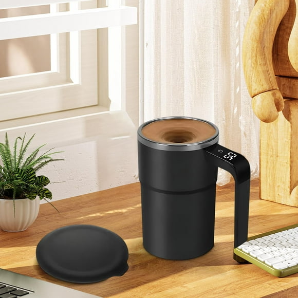 Mother's Day Gift's,Intelligent Temperature Measurement Coffee Cup, Magnetic Automatic Stirring Cup, Electric Milkshake Portable Mug, | Stainless Steel, Black-188 $BS$3