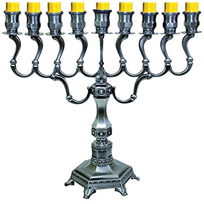 Pewter Giftware - Majestic Giftware MN-HA19402K Hanukkah Menorah, 14-Inch, Pewter