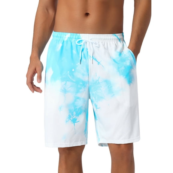 INSPIRE CHIC Mens Summer Colorful Tie-dyed Pattern Drawstring Elastic Waist Board Shorts 30 Blue White