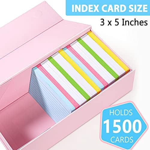 Quivanta 3x5 Index Card Holder Pink Card File Box Organizer, Hold 1200 3x5-Inch Flash Cards- 1 Pack Pink