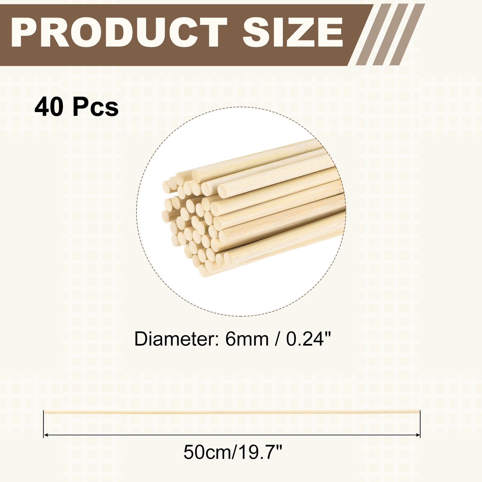 Uxcell 40Pcs Wooden Dowel Rods, 1/4 x 19.7 Inch Round Dowel Rod Wood Sticks Bamboo Stick for Arts Crafts Photo Booth Props DIY Building Model