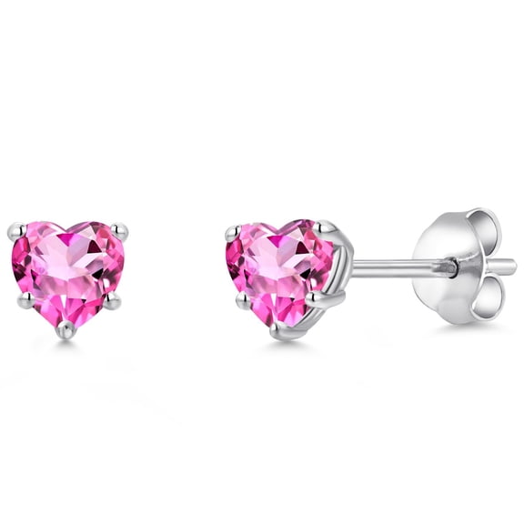 Gem Stone King 1.20 Ct Heart Shape 5mm Pink Mystic Topaz 925 Sterling Silver Stud Earrings for Women Men