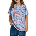 thumbnail image 3 of Ahuyic Summer Kids' Casual All Match Blouse, Solid Color Loose Short Sleeve Top For Girls And Boys,Boys And Girls Summer Children's Fashion Cute Small Dinosaur Print Casual Short-Sleeved Top, 3 of 5