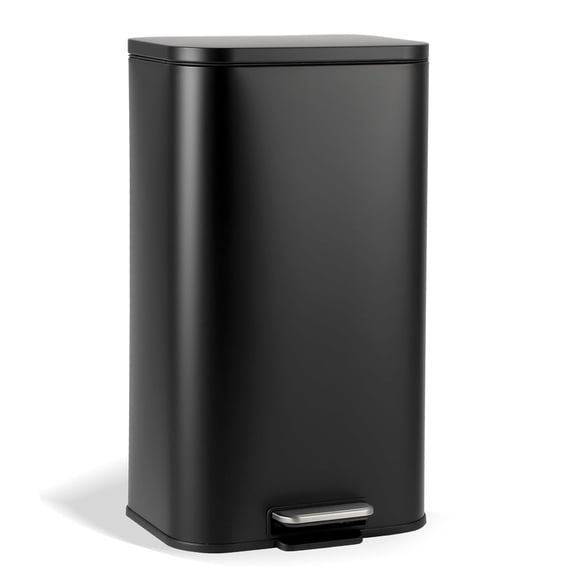 8 Gallon Trash Can for Kitchen, Stainless Steel Step Trash Can with Soft-Close Lid & Removable Inner Bucket, Rectangular Garbage Can for Office Bathroom Living Room, Black