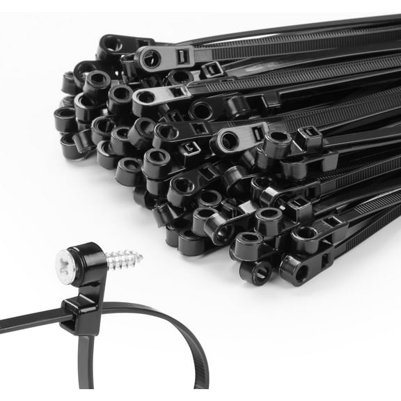 BDKWID-200 PCS 8 inch Black Zip Ties with Screw Hole 70lbs Mountable head Cable Ties Straps Multipurpose Heavy Duty Nylon Cable Zip Ties with Screw Mounting Hole