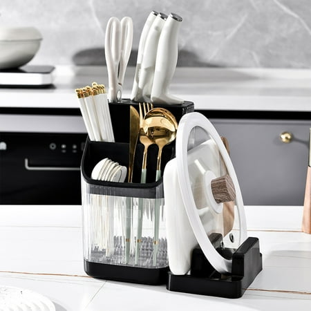 

kchsji Kitchen Utensil Rack Kitchen Rack Utensil Kitchen Utensil Kitchen Chopsticks Chopping Board Pot Lid Integrated Knife Countertop Storage Black