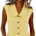 thumbnail image 7 of Women Gingham Button Down Slim Sleeveless Blouse Plaid Top Summer Henley Neck Tank Vest Spring Summer Clothes, 7 of 7