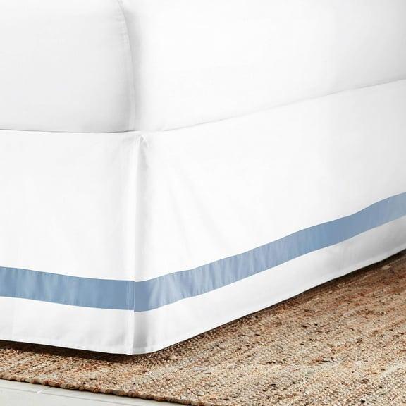Everhome Emory Hotel Solid Border Bed Skirt, Tailored 15" Drop, White/Skyway Light Blue