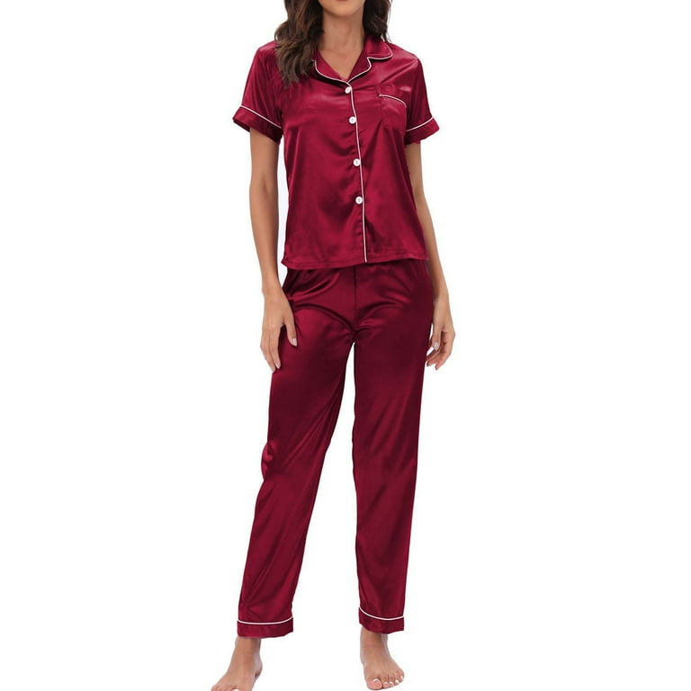 Women Pajama Sets Two-Piece Nightwear Short Sleeve Shirts