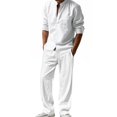 thumbnail image 3 of Men's Four Seasons 2-Piece Linen Suit, Loose Comfortable Breathable Long Sleeve Shirt and Pants, Casual Lounge Set For Spring Fall Travel,White,2XL, 3 of 7