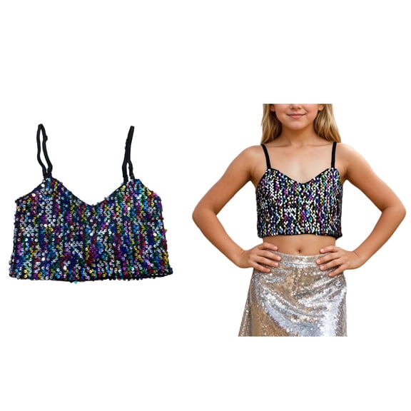 Sparkle Sequins Tank Tops for Girls Sleeveless Spaghetti Strap Girls Camis Belly Hop Jazz Stage Performance