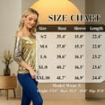 thumbnail image 2 of Women's Gold Sequin Off The Shoulder Top 3/4 Sleeve Glitter Party Blouse Casual Celebration Shirt, 2 of 6