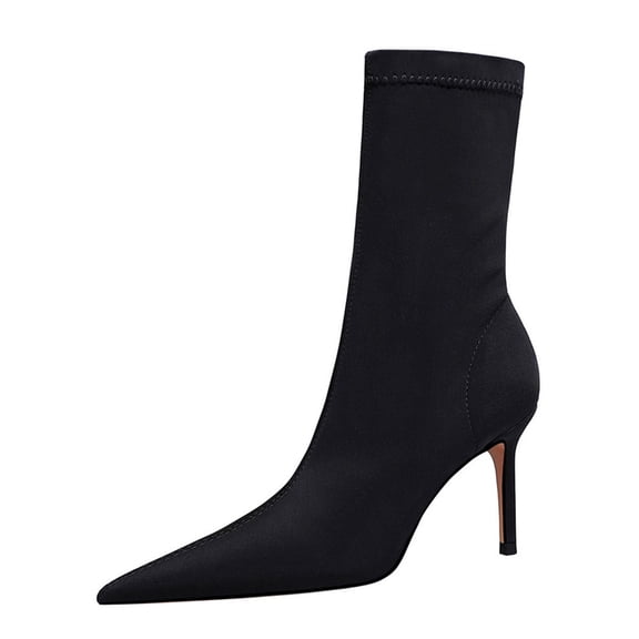 Xfvqtps Womens Stiletto Heel Ankle Boots Pointed Toe Stretch Fashion Boots High Heel Boots for Evening Party Black