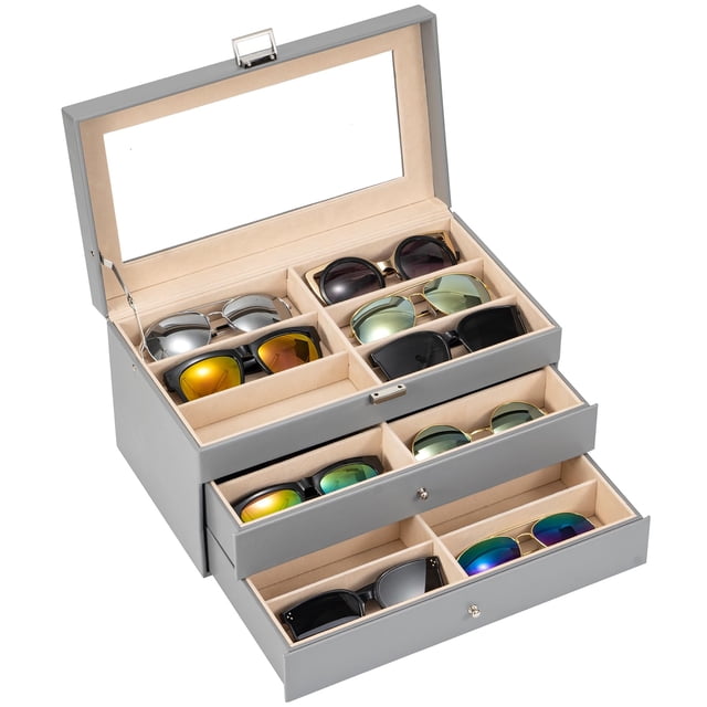Organizador ProCase para guardar gafas de sol con 18 ranuras, piel, color gris