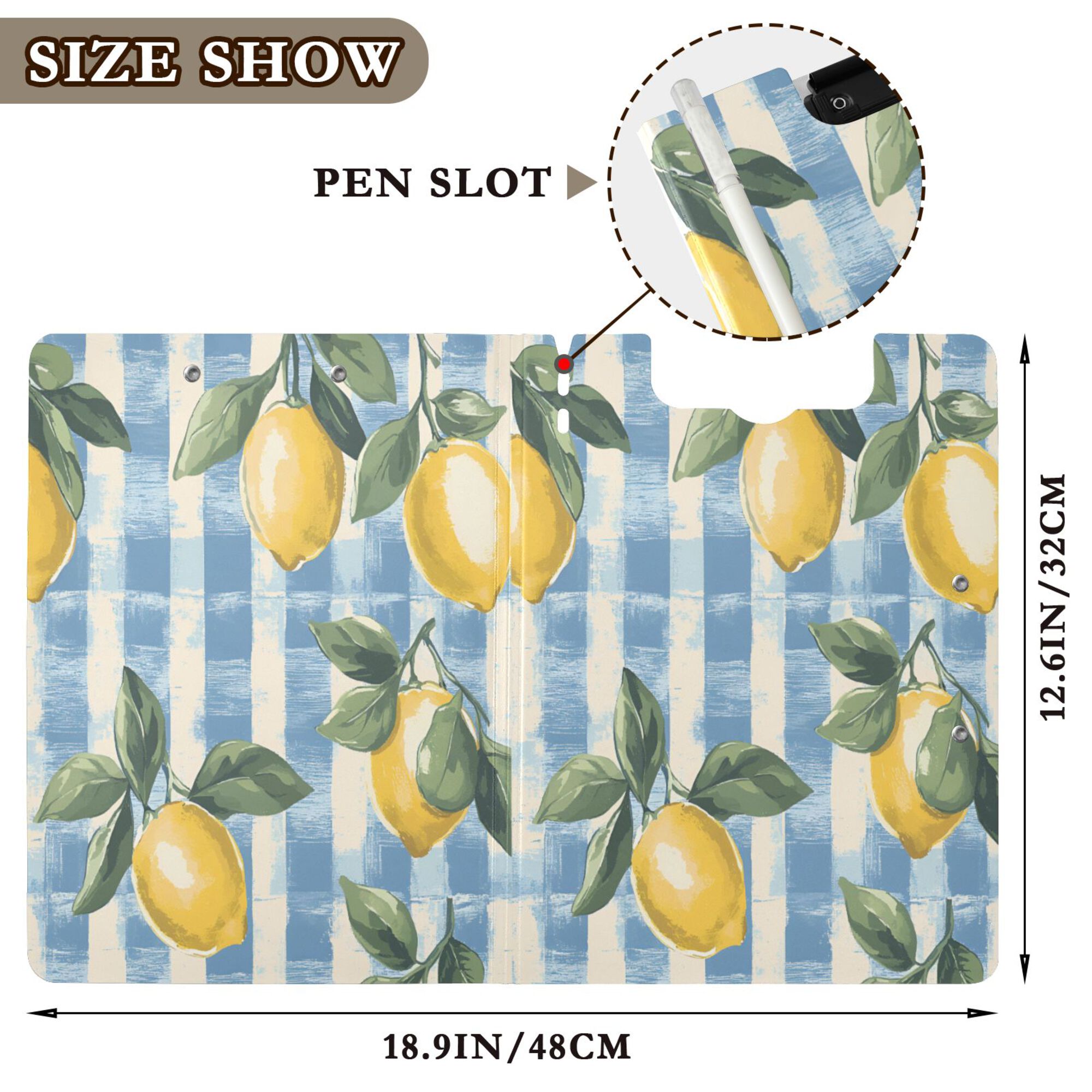 FORMRS A4 Clipboard Folder with Pen Holder Horizontal Foldable School Office Binder, Retro Lemon Leaves