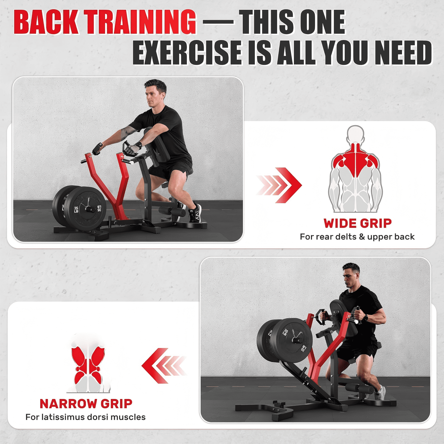 400LBS Plate Loaded Seated Row Machine, Chest Supported T-bar Row Machine, Independent Arms Back Exercising Equipment, Home Gym Strength Training Machine