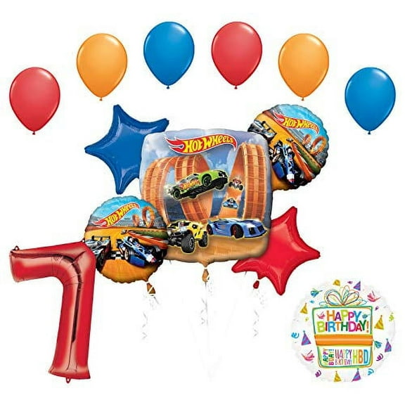 Mayflower Products Hot Wheels Party Supplies 7th Birthday Balloon Bouquet Decorations