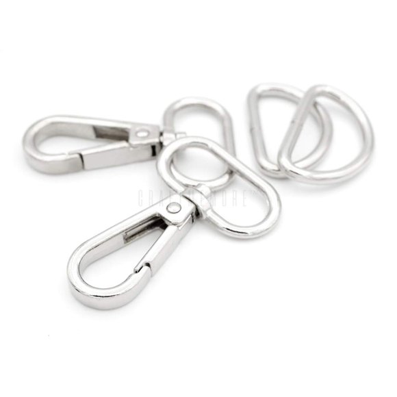 CRAFTMEMORE 2 Sets 1-1/4"" Swivel Snap Hooks Lobster Clasp Push Gate Fashion Clips with 1"" D Rings Bag Craft Accessories FSD2 (Silver 1 1/4 Inch)