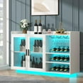 thumbnail image 4 of Wine Bar Cabinet with LED Lights, Floating Coffee Bar with Glass Rack and Removable Wine Racks, Modern Buffet Sideboard with Storage Shelves, Kithchen Bar with Glass Cabinet Doors, 4 of 6