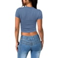 thumbnail image 4 of Womens Slim Fitted Crop Tops - Basic Crew Neck Short Sleeve Casual Tees for Going Out, 4 of 5