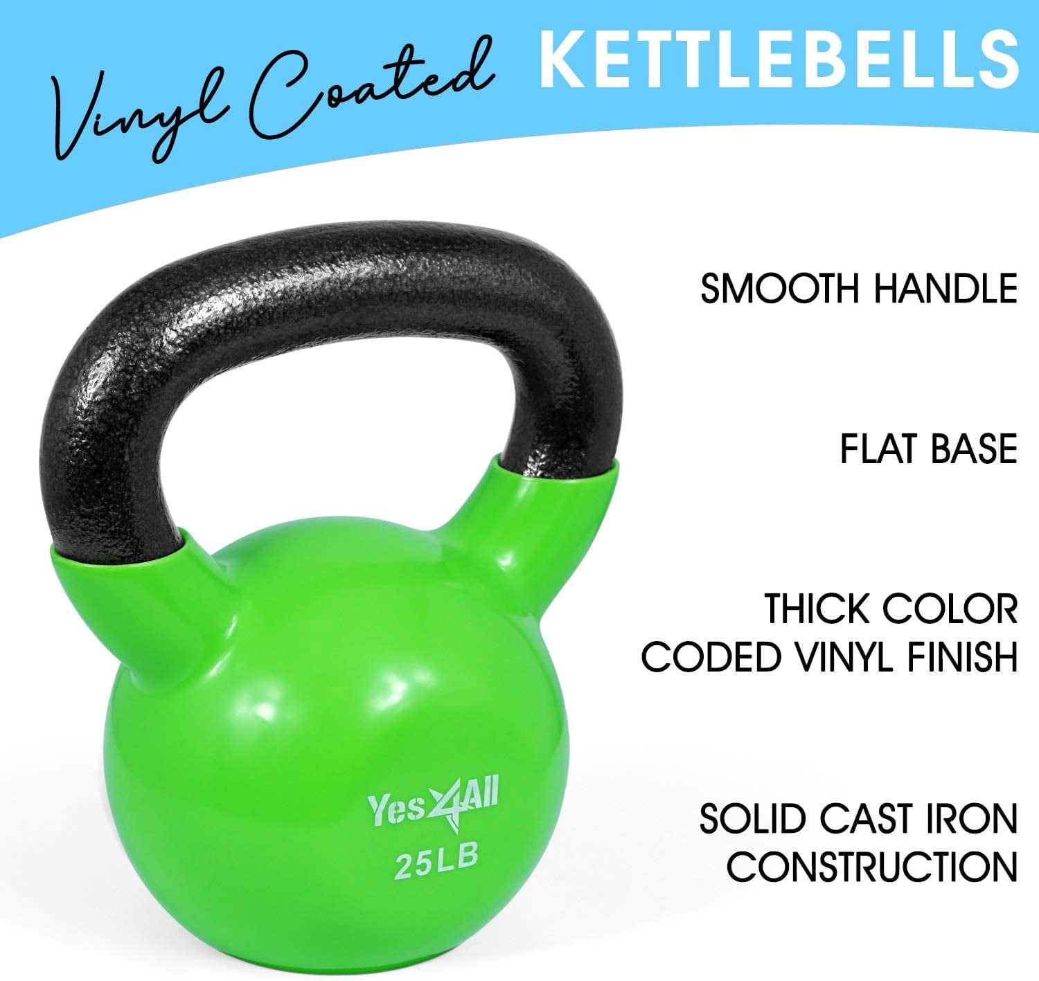 Yes4All 70 lb Vinyl Coated / PVC Kettlebell, Multicolor, Combo / Set, Includes 10-25lb