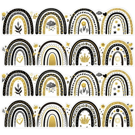 Belanttega Bohemian Black Gold Rainbow Bulletin Board Border Trim Decorative Wall, Whiteboard, Door, Party, Office, School, Teacher Supplies, DIY Craft Classroom Decoration for Back-to-school