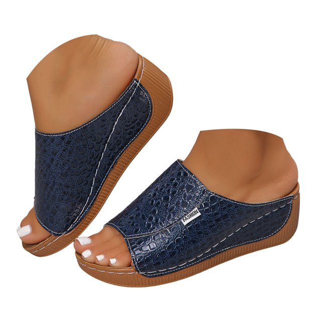 Dakaela Womens Summer Beach Sandals Open Toe Wedge Slides Ladies Comfortable Dressy Platform Slippers