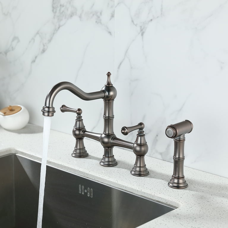 Elements of Design Chicago Polished Brass 2-Handle Deck-Mount Bridge Handle Kitchen Faucet Elements of Design Chicago Polished Brass 2-Handle Deck-Mount Bridge Handle Kitchen Faucet