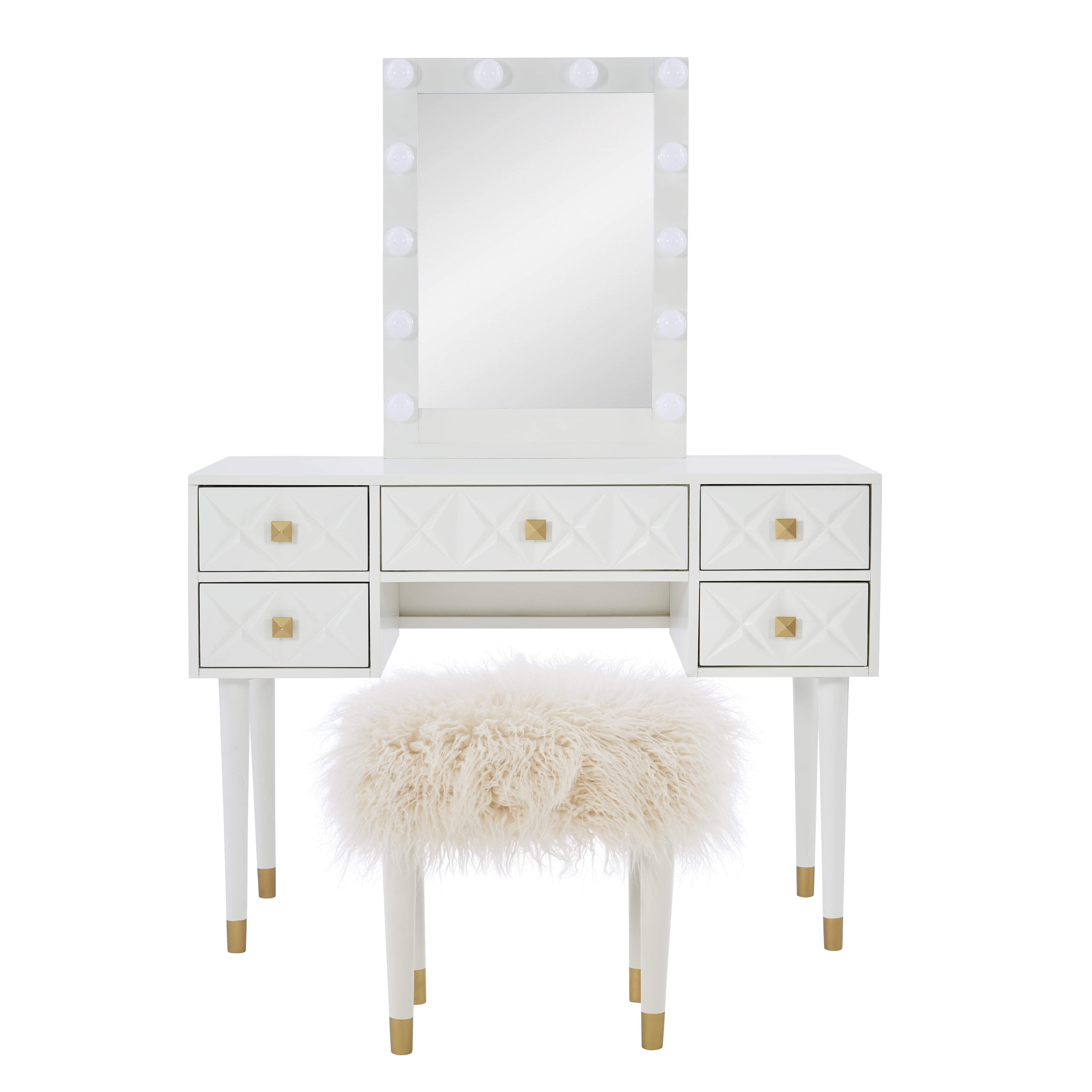 Linon Ginzel Vanity Set with Stool, White/White