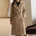 thumbnail image 2 of Stichou Women's Plus Size Elegant Notched Lapel Coat Mid-Length Thicken Warm Wool Blend Coats Casual Fall Winter Long Overcoat Khaki 4XL, 2 of 6